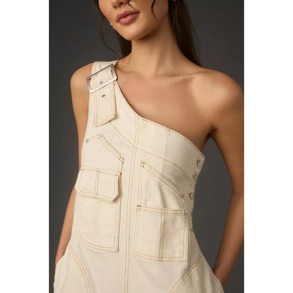 Pilcro One-Shoulder Utility Overalls Ivory XL Tall - Picture 3 of 3